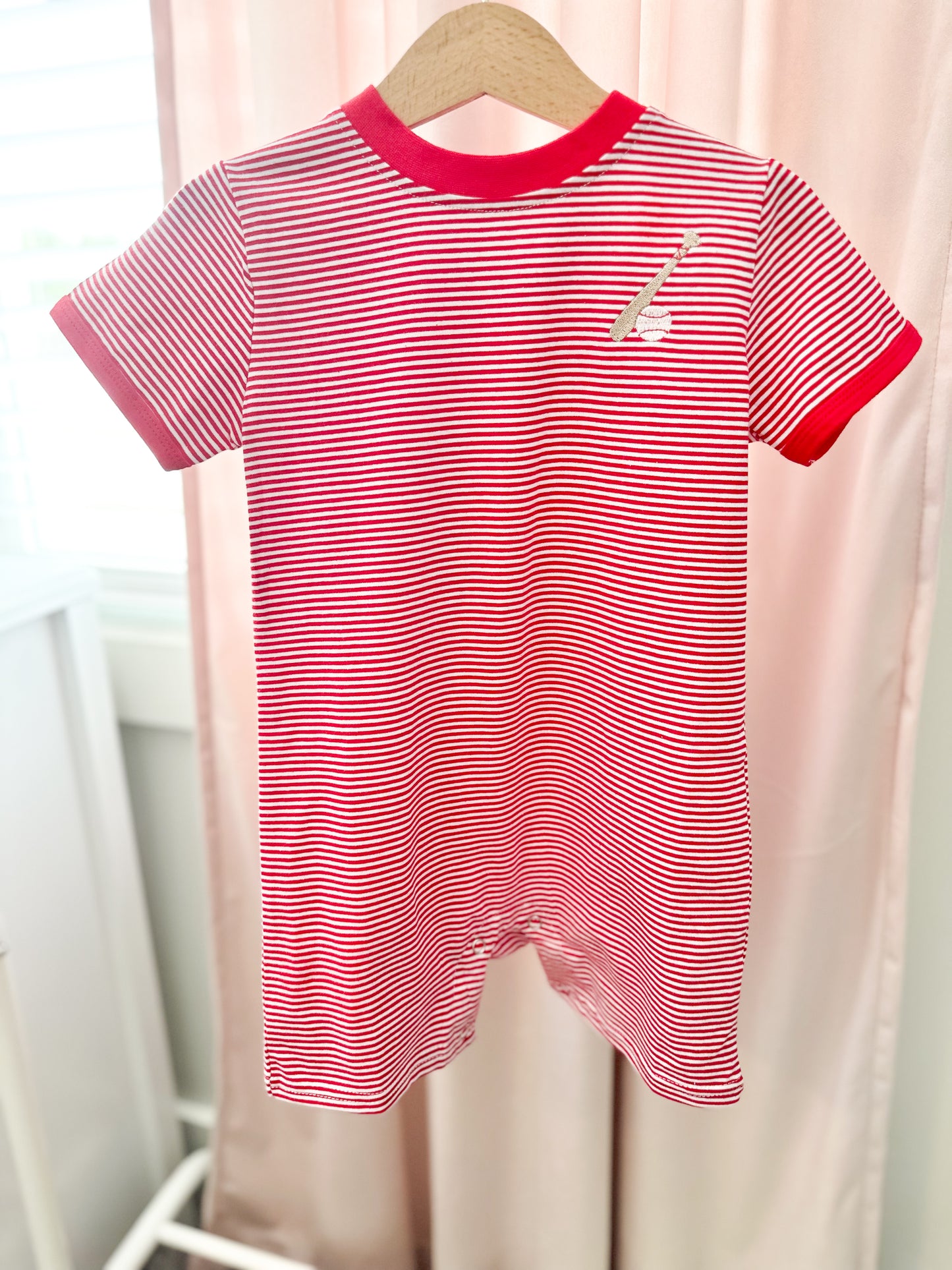 Red Stripe Baseball Romper