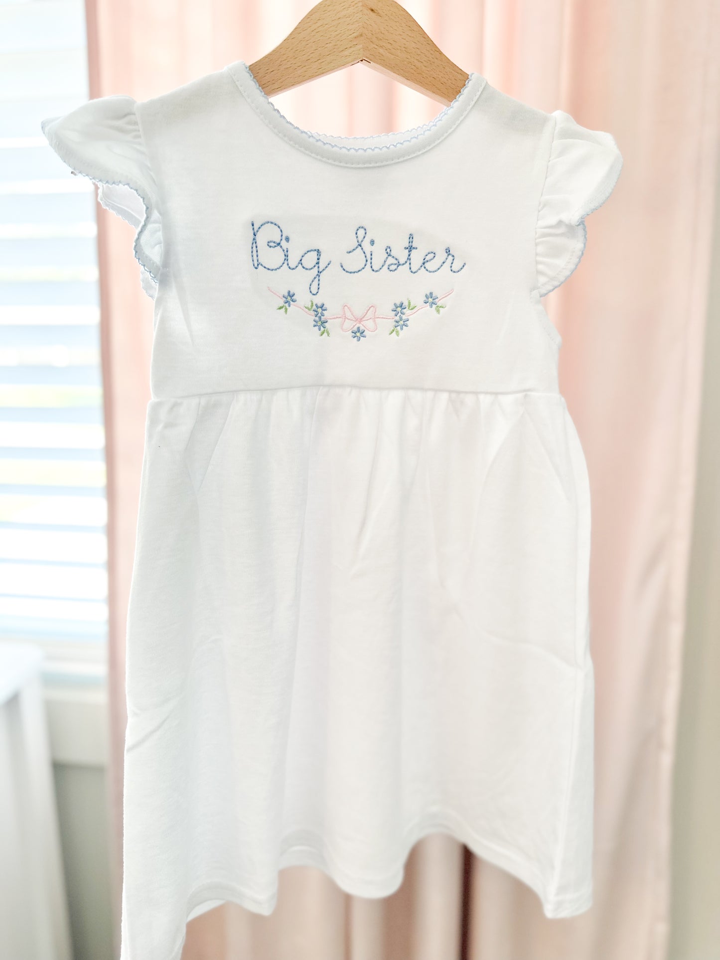 Big Sister Blue Picot Trim Girls Dress