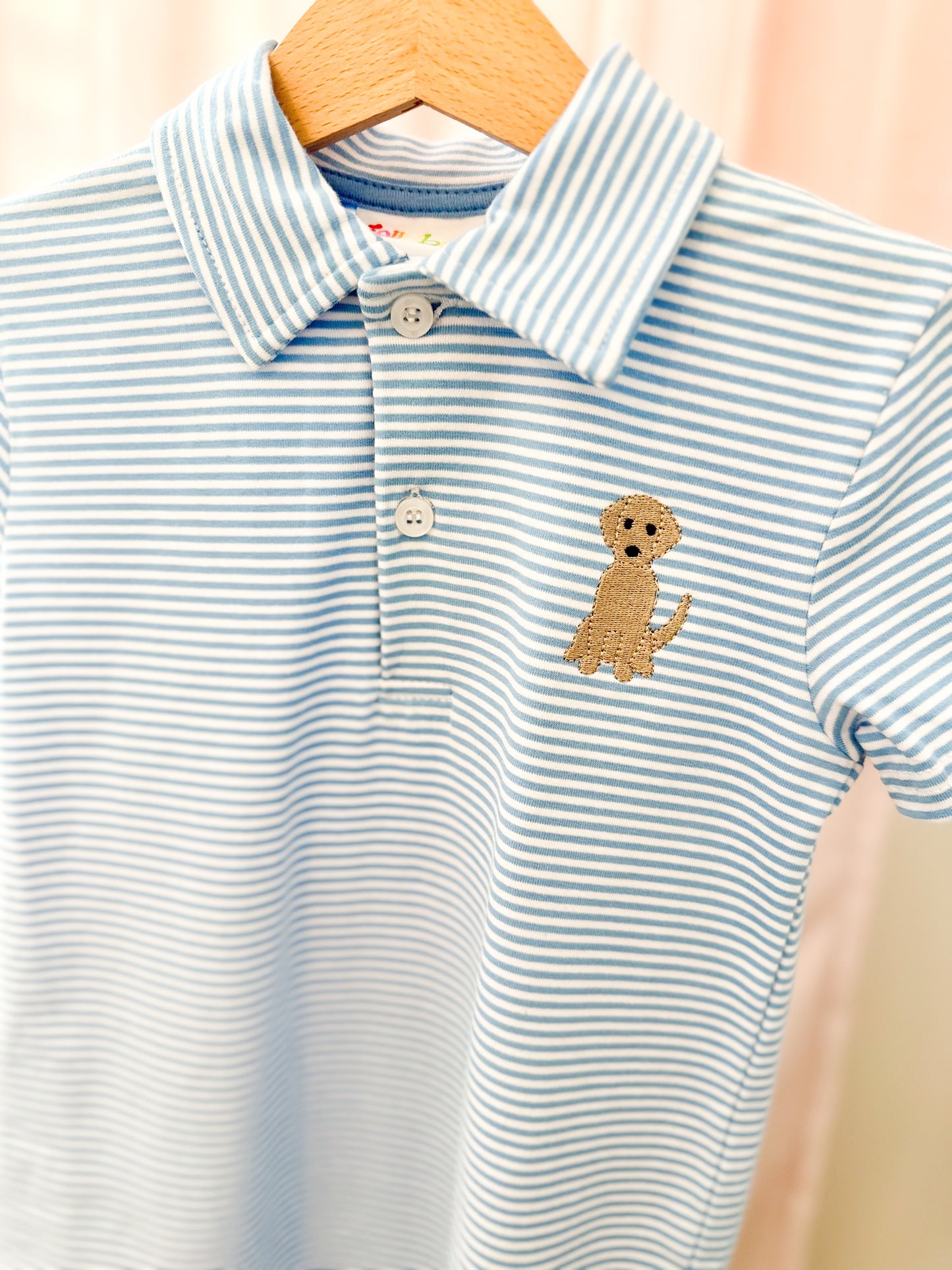 Blue Stripe Mini Puppy Polo Romper