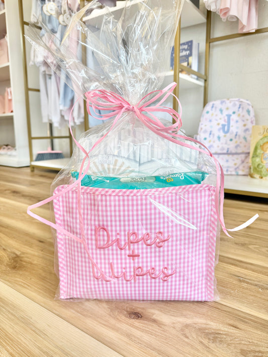 TRVL Pink Gingham Large Roadie- Dipes + Wipes Gift Set