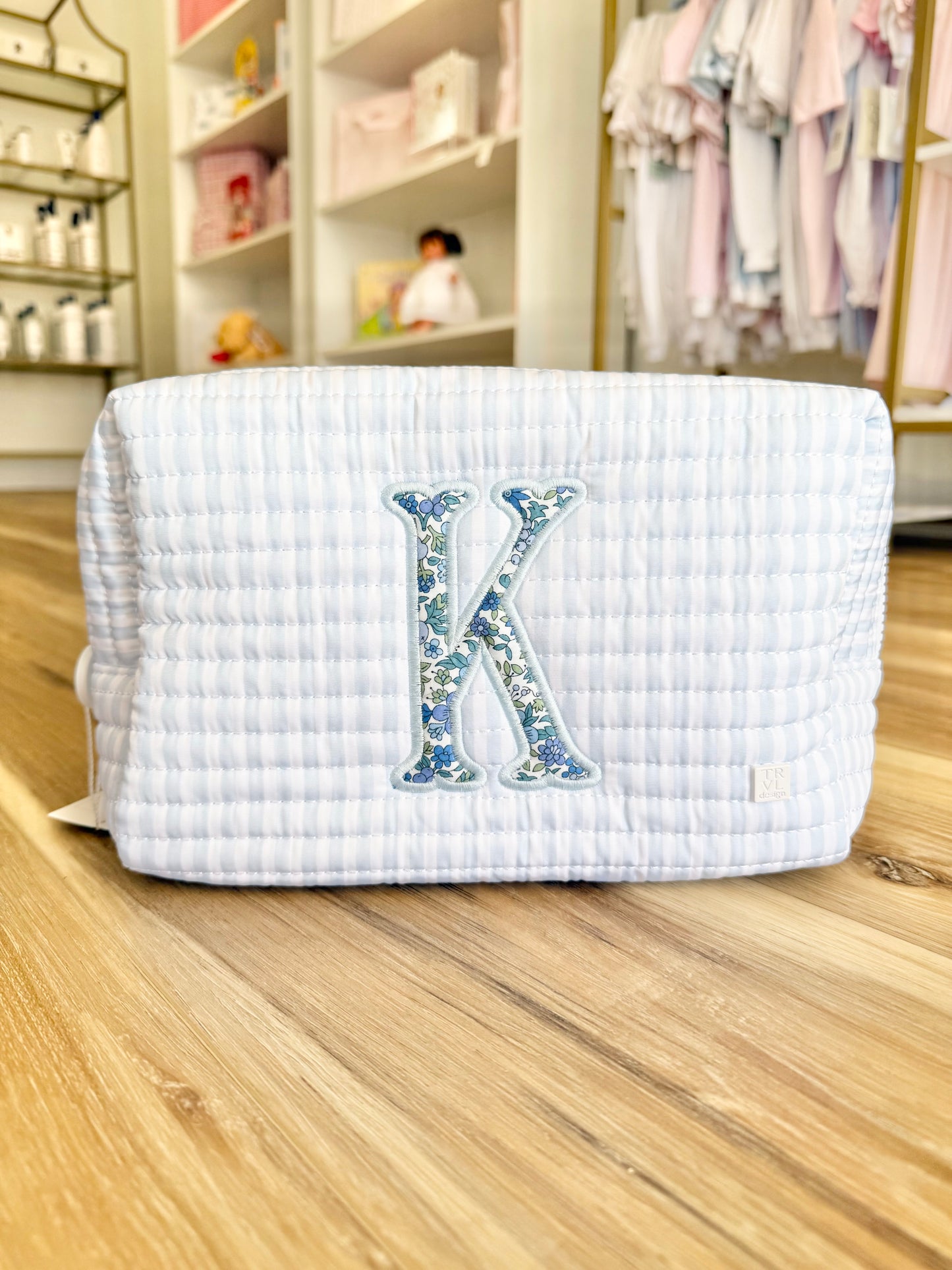 TRVL Blue Pimlico Stripe Everyday Quilted Bag- Single Initial Applique