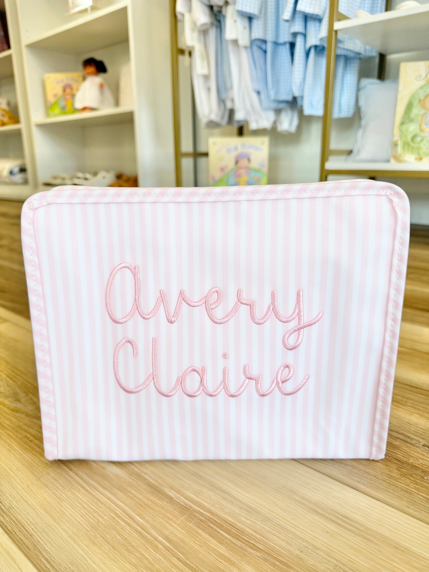 TRVL Pink Pimlico Stripe Large Roadie- Kathleen Font Name