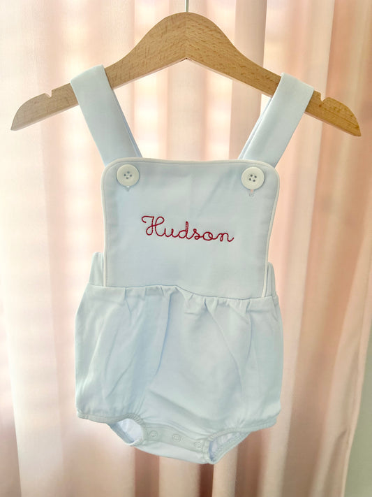 Light Blue Knit Sunsuit Bubble with Red Thread