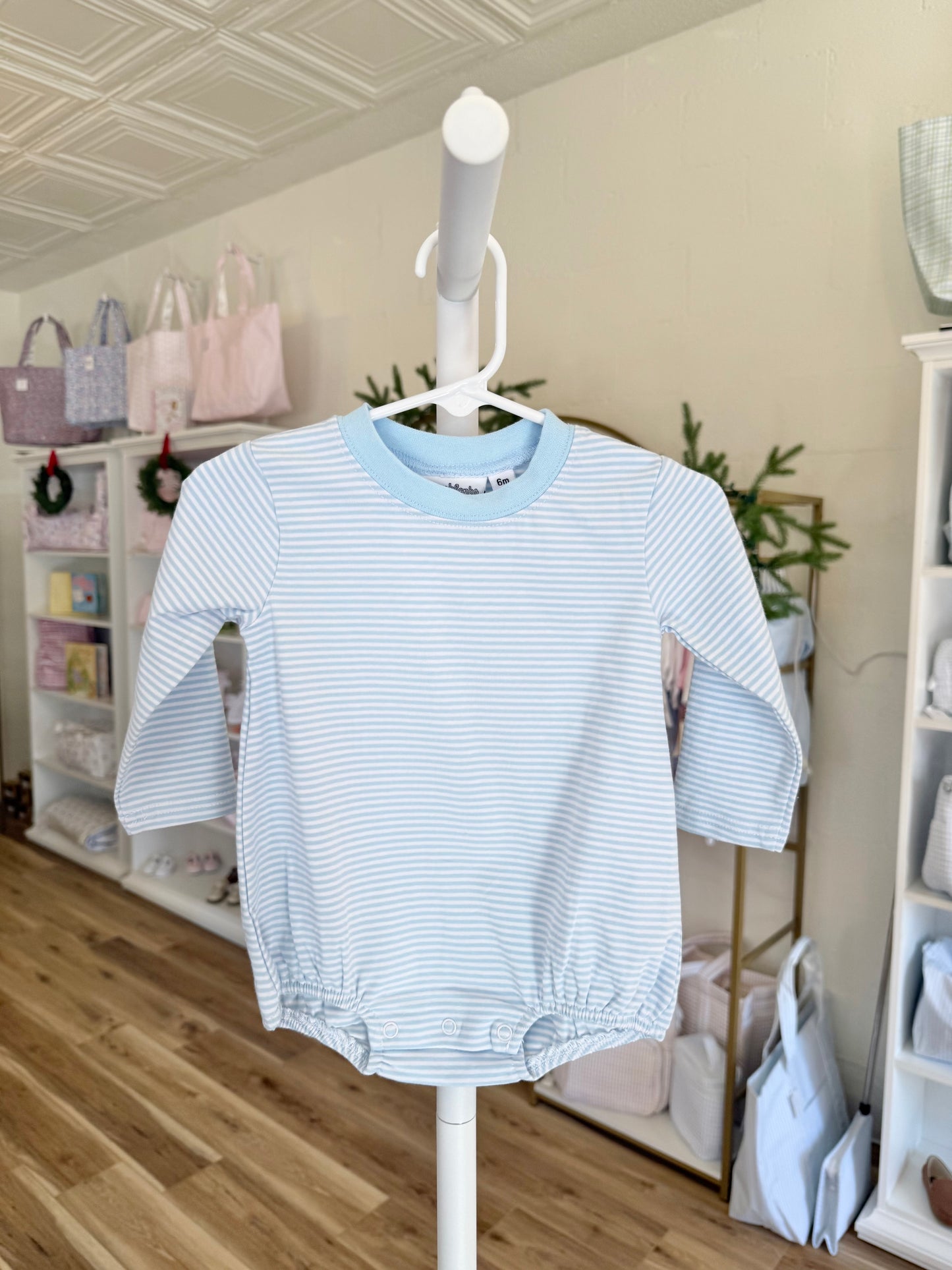 Light Blue Long Sleeve Stripe Bubble