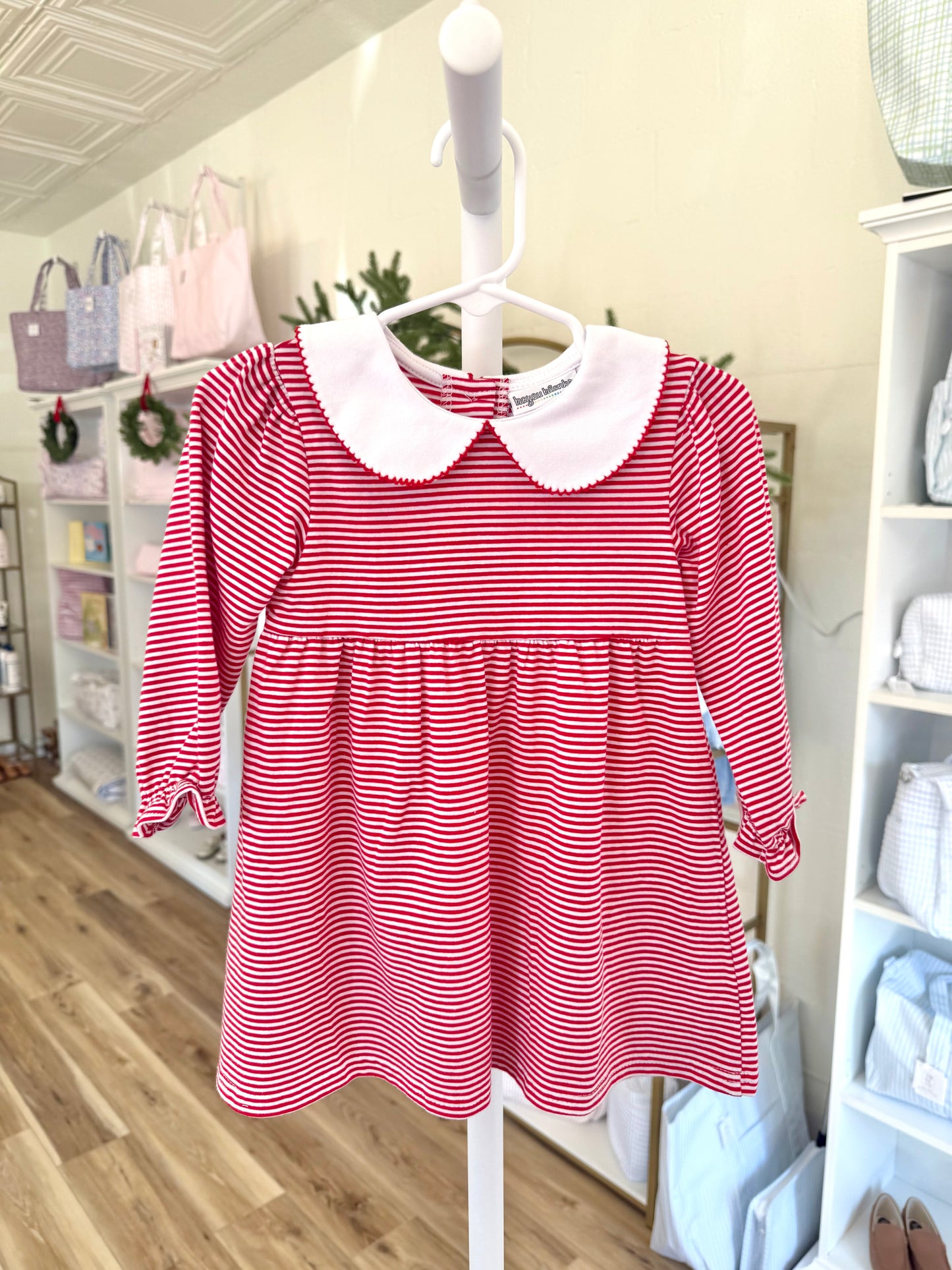 Long Sleeve Red Stripe Girl Collar Dress