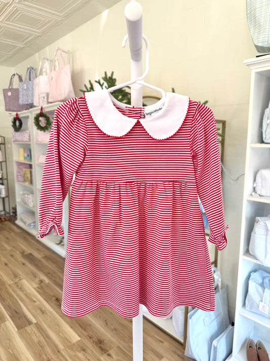 Long Sleeve Red Stripe Girl Collar Dress