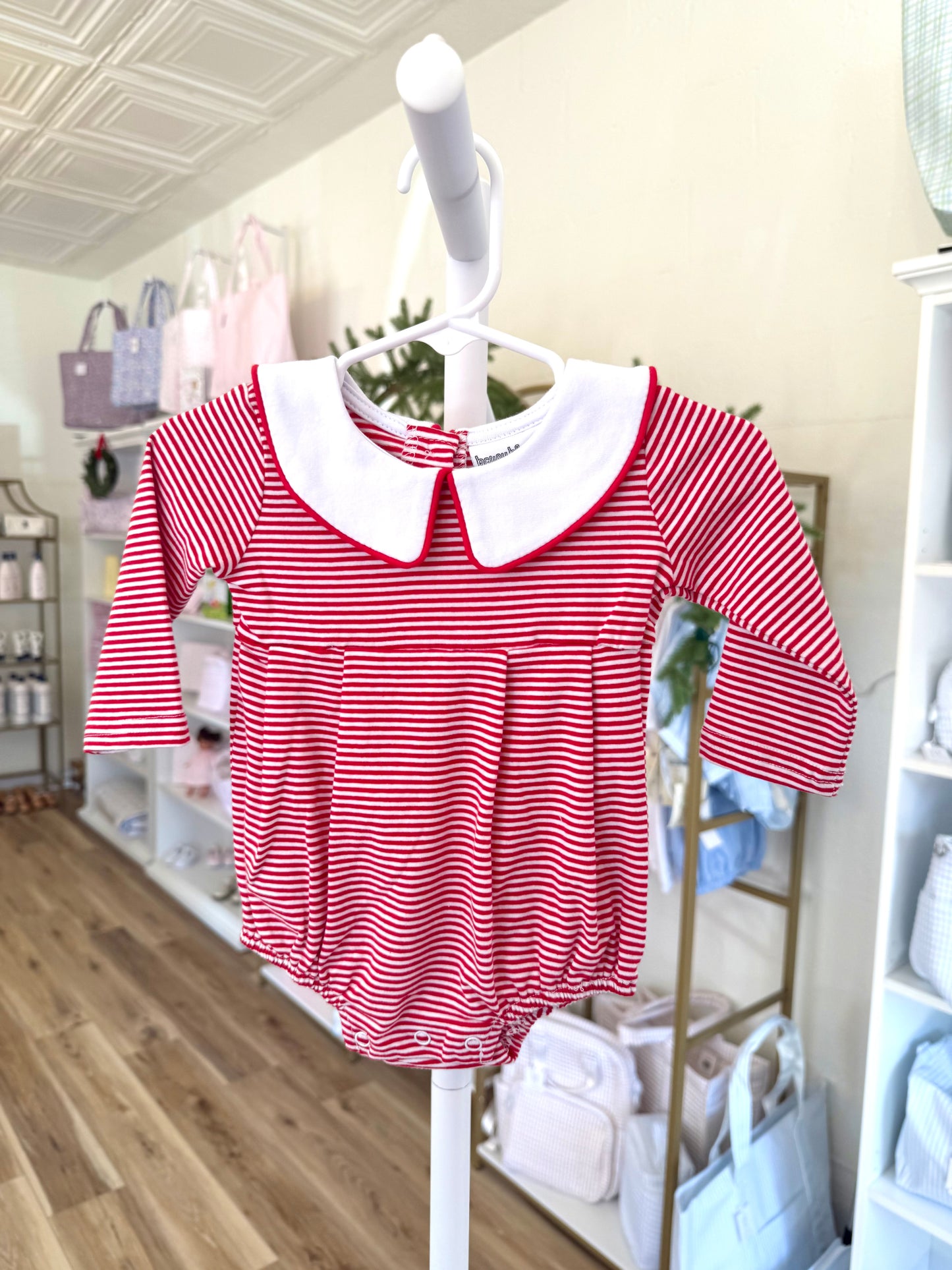 Long Sleeve Red Stripe Boy Collar Bubble