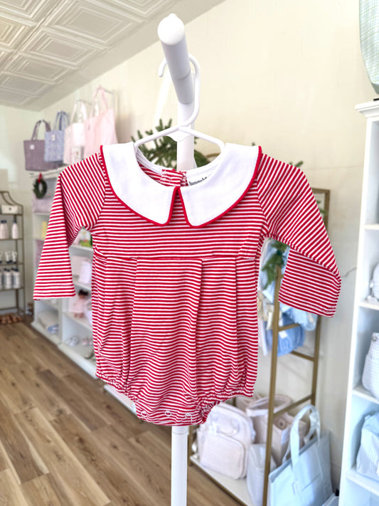 Long Sleeve Red Stripe Boy Collar Bubble