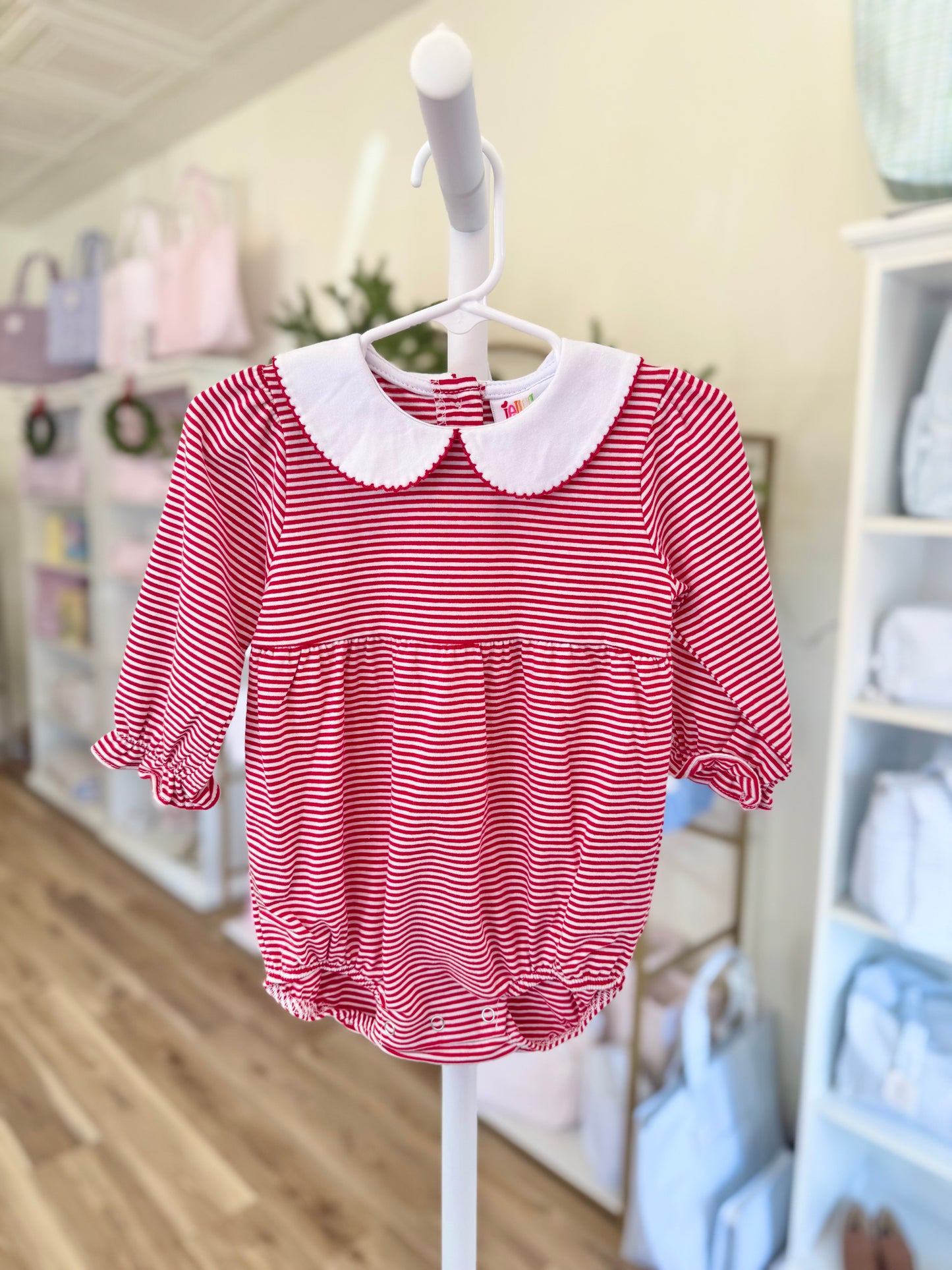 Long Sleeve Red Stripe Girl Collar Bubble