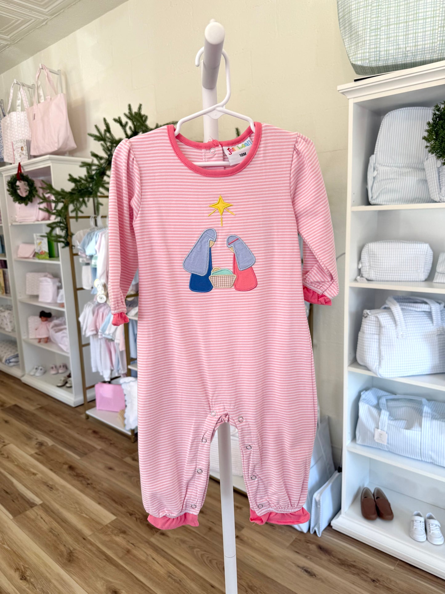 Jellybean Pink Stripe Nativity Romper