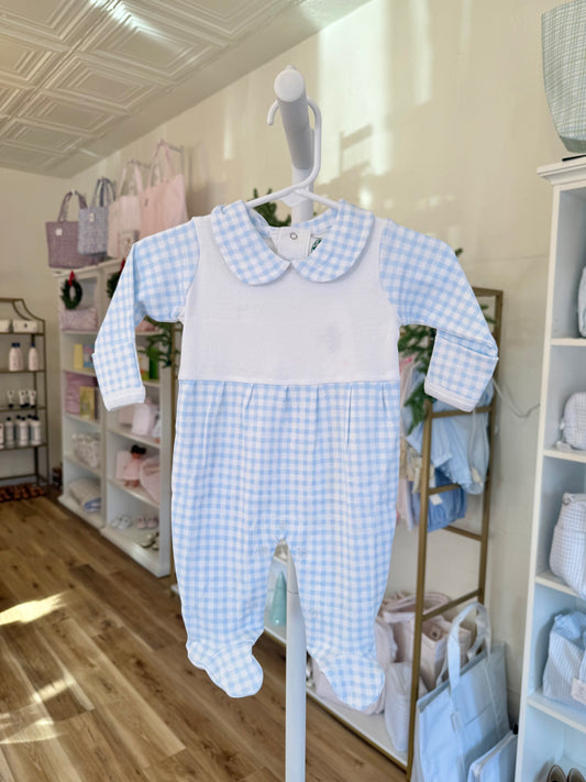 Blue Gingham Collar Footie