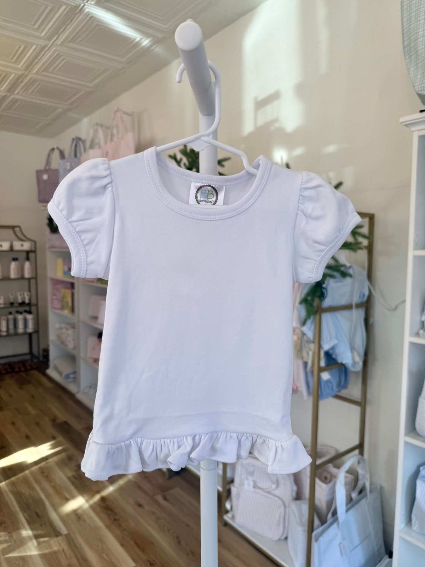 Girl's Short Sleeve Ruffle White Tee