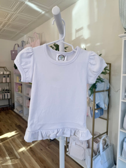 Girl's Short Sleeve Ruffle White Tee