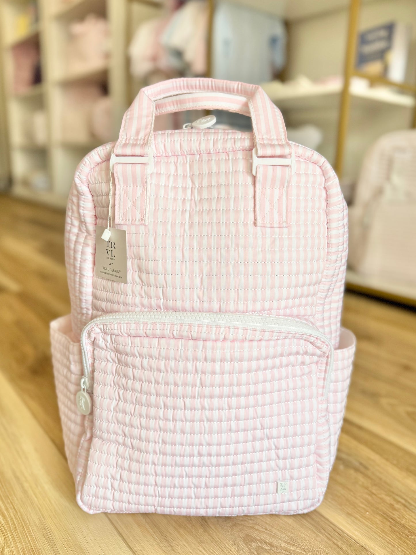 TRVL Pink Pimlico Stripe Quilted Backpack