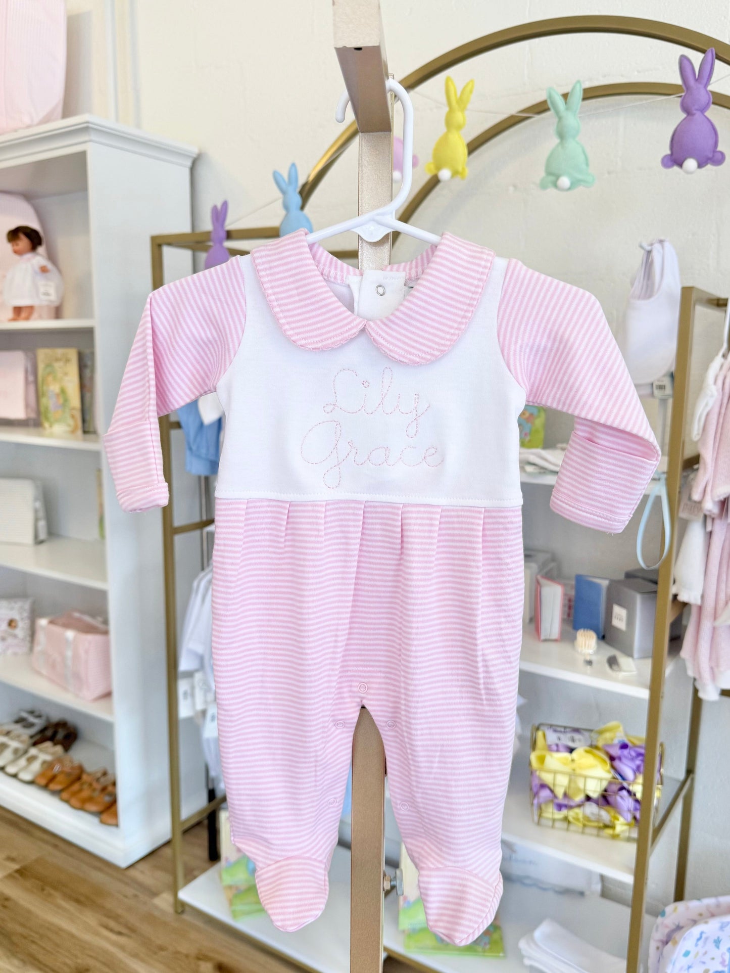 Pink Stripe Collar Footie