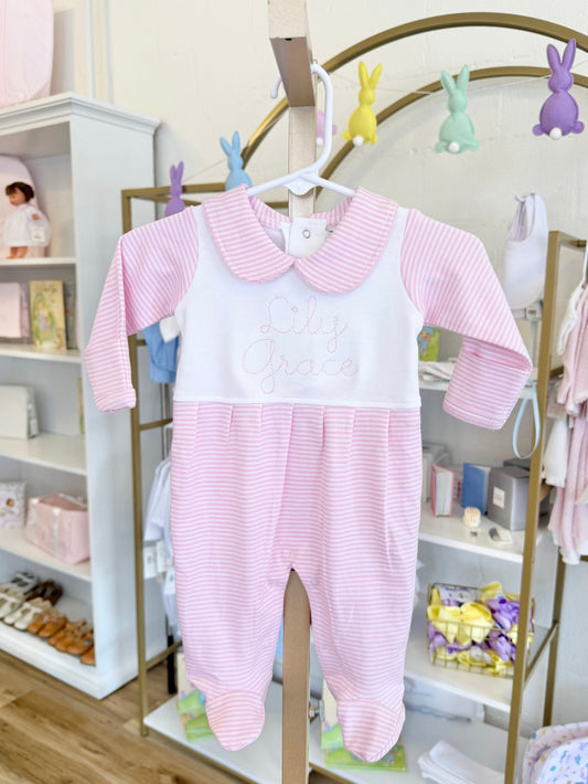 Pink Stripe Collar Footie