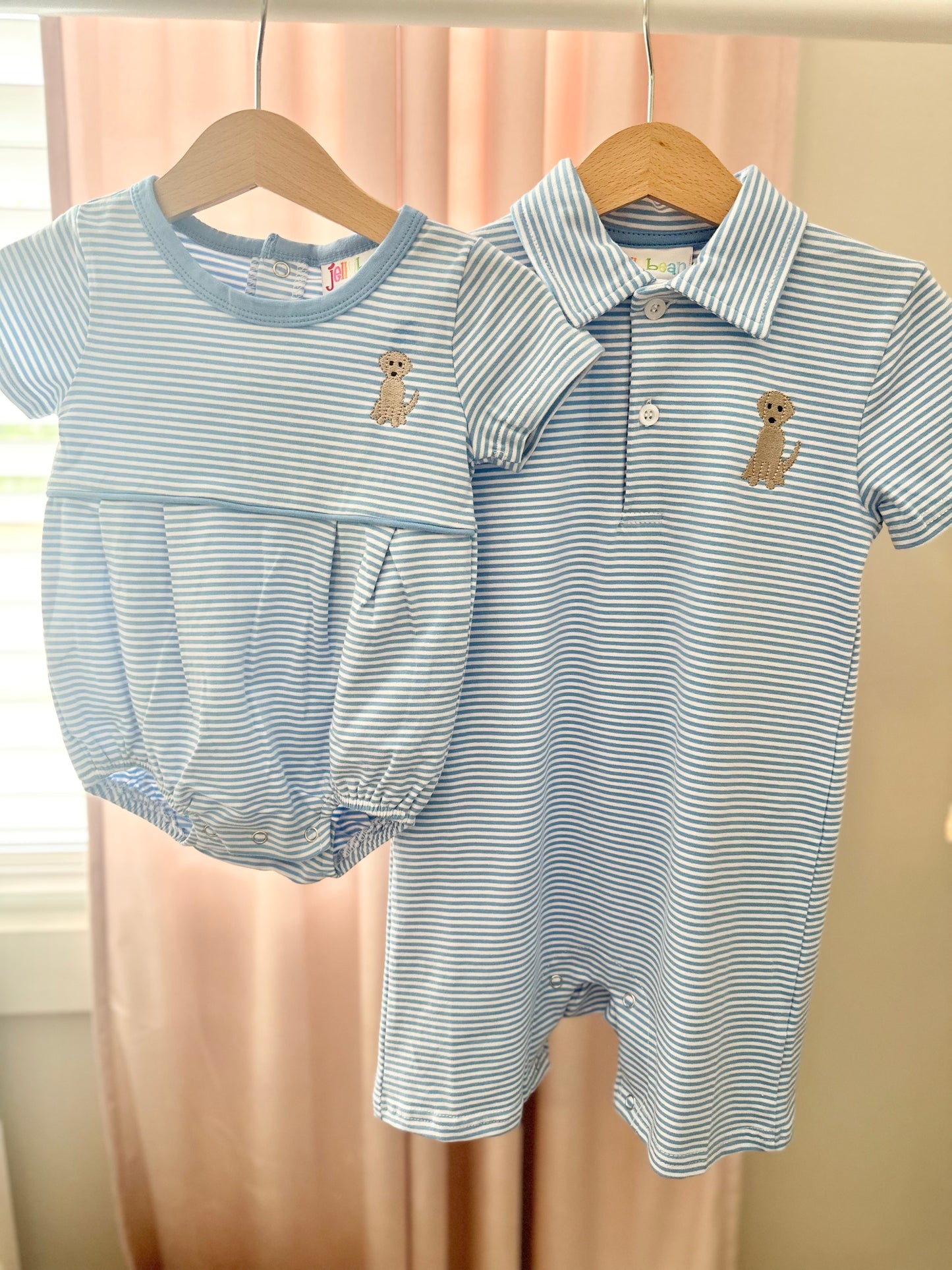 Blue Stripe Mini Puppy Polo Romper