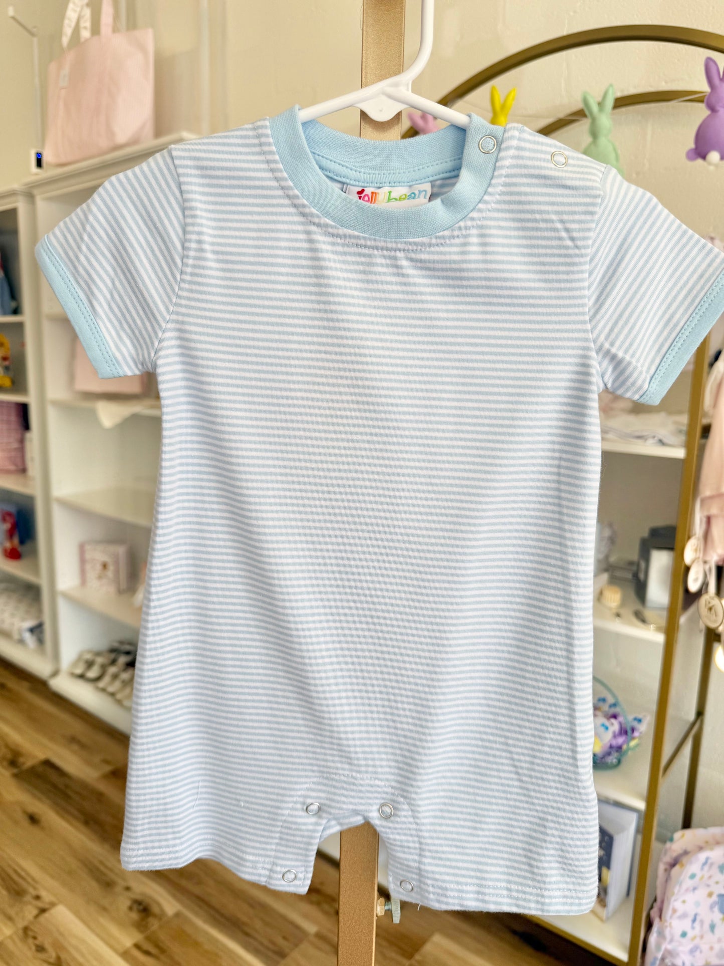Jellybean Light Blue Stripe James Romper