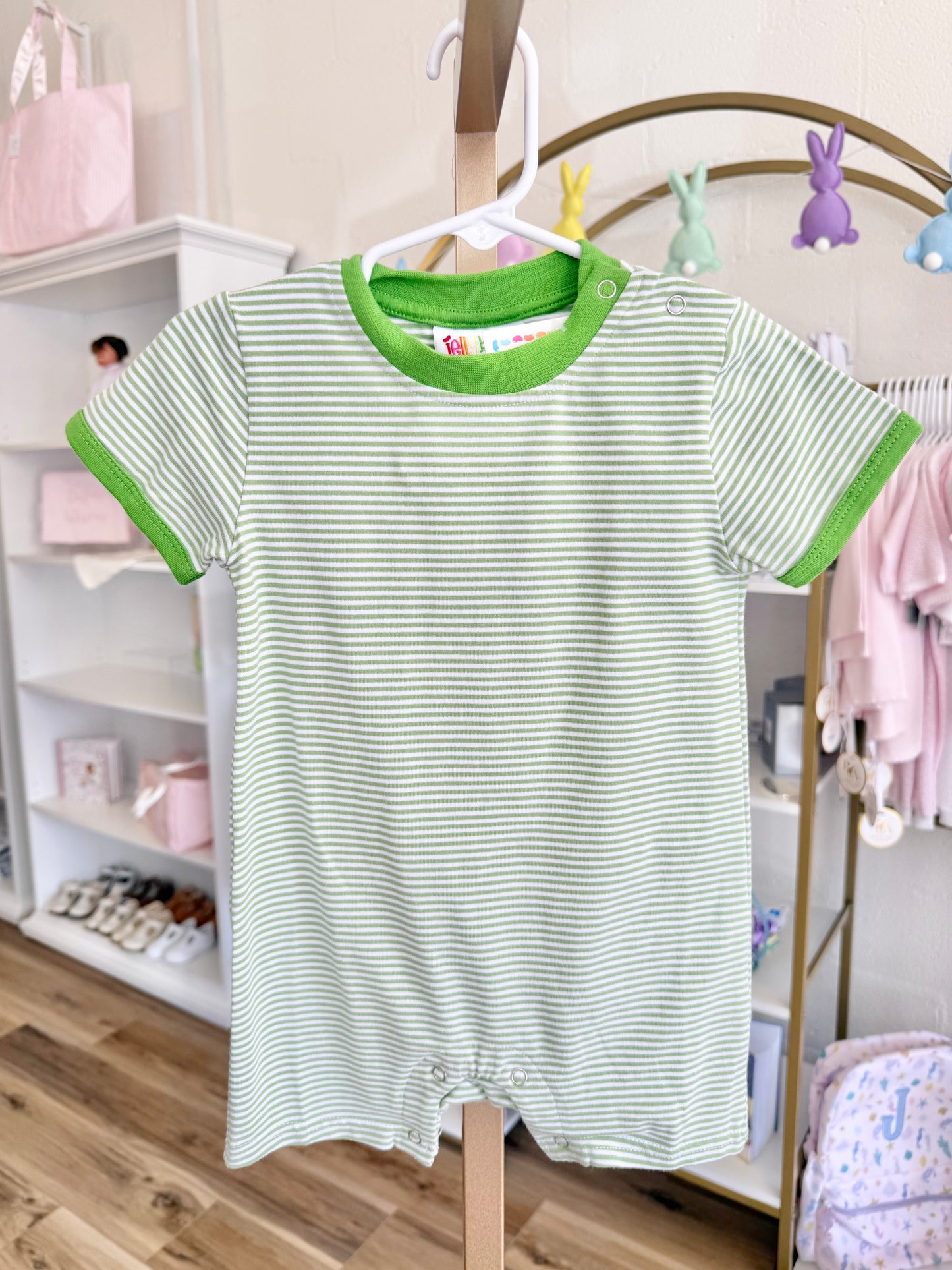 Jellybean Moss Green Stripe James Romper