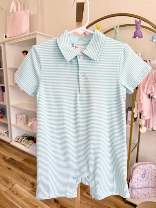 Jellybean Aqua Stripe Michael Polo Romper