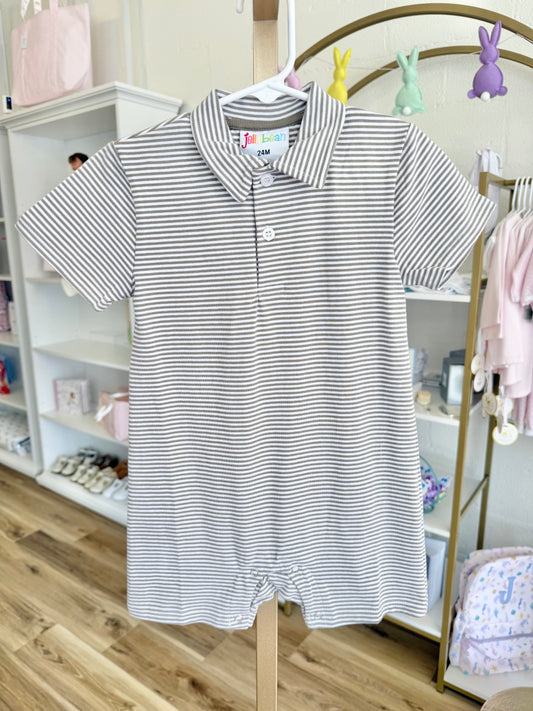Jellybean Gray Stripe Michael Polo Romper