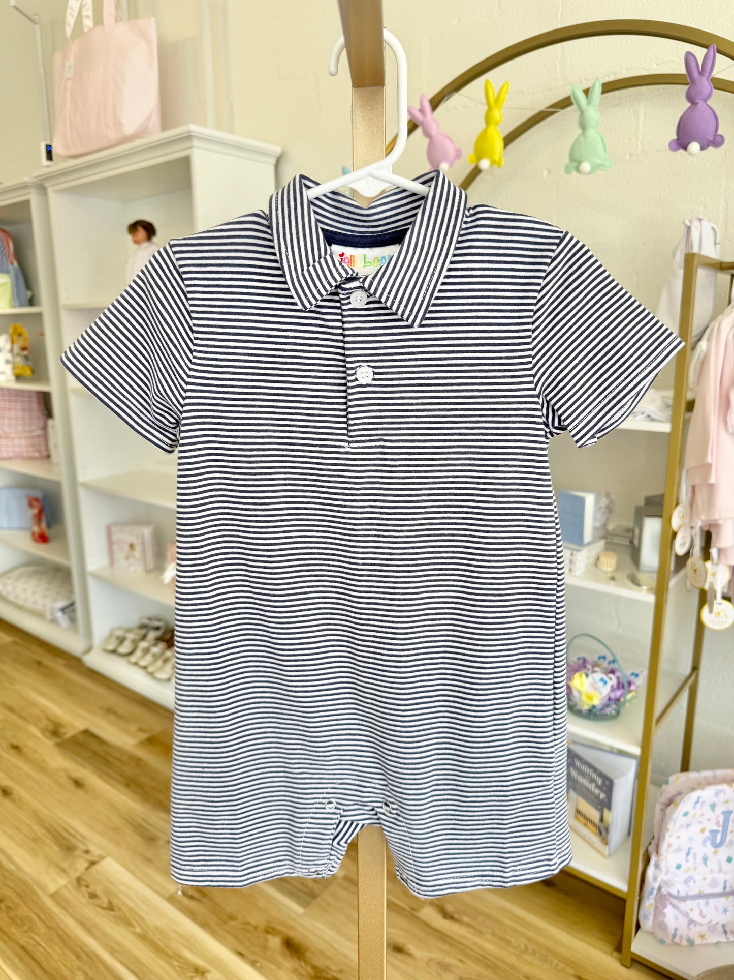 Jellybean Navy Stripe Michael Polo Romper
