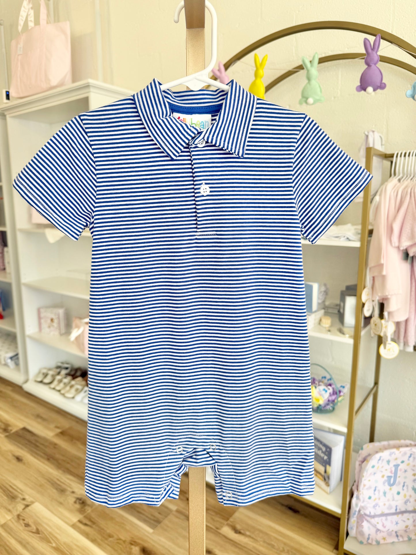 Jellybean Royal Blue Stripe Michael Polo Romper