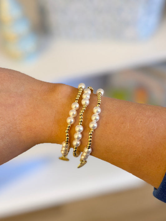 3MM Gold Bead & 6MM Pearl Bracelet - Size 6