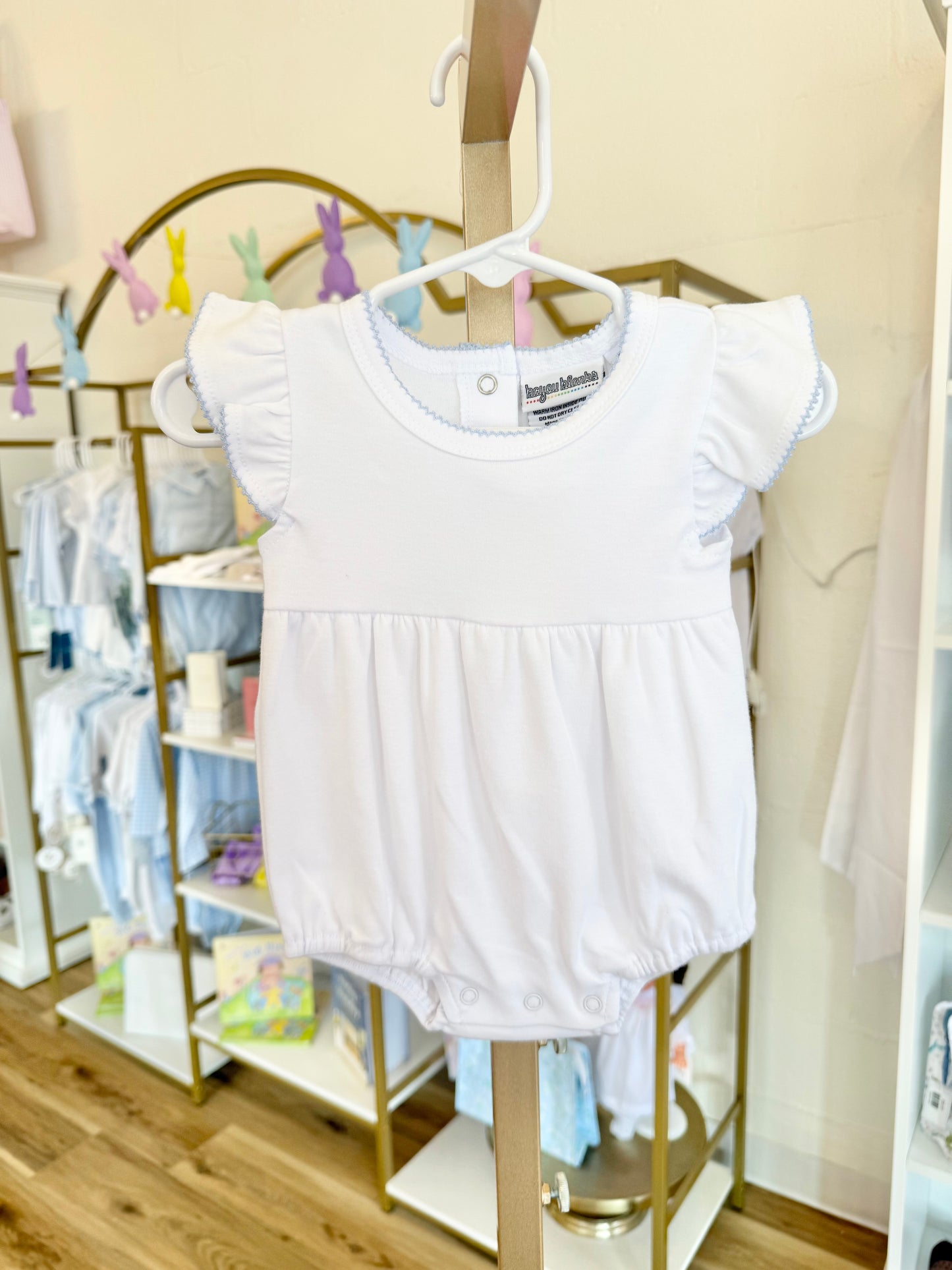 Knit Flutter Sleeve Bubble with Picot Trim - Blue