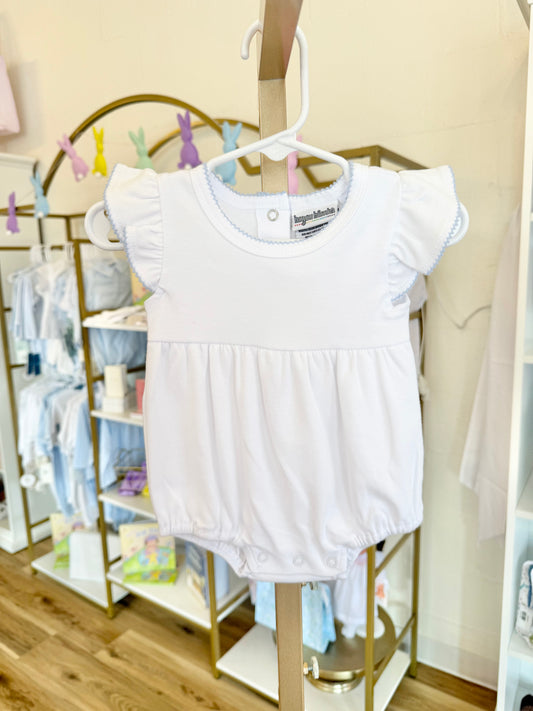 Knit Flutter Sleeve Bubble with Picot Trim - Blue