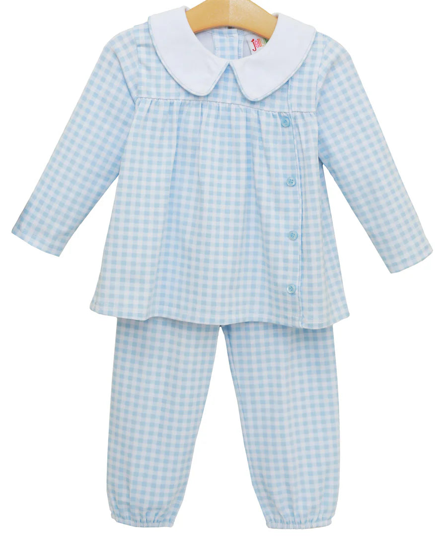 Jellybean Liam Bloomer Pant Set - Light Blue Gingham