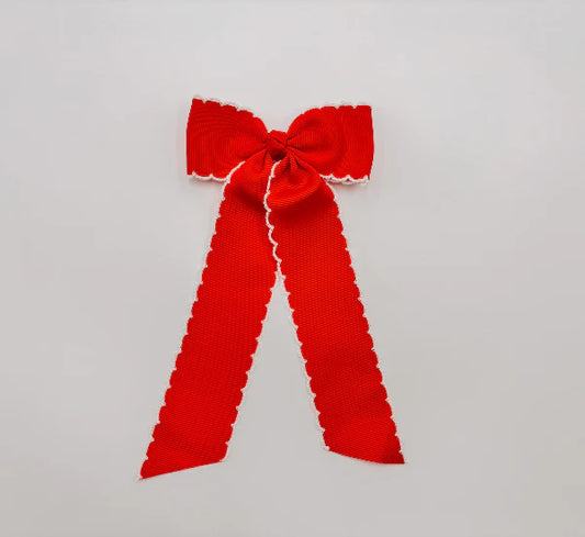 Long Tail Red with White Trim Hair Bow