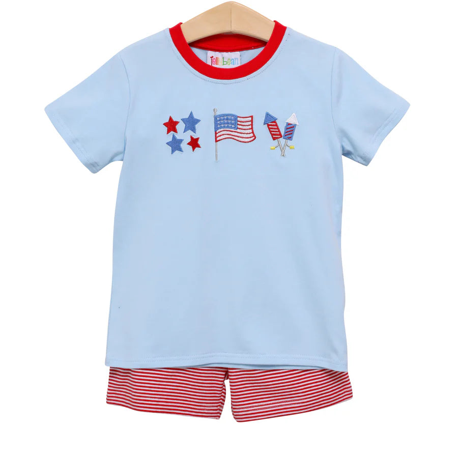 Patriotic Embroidery Short Set