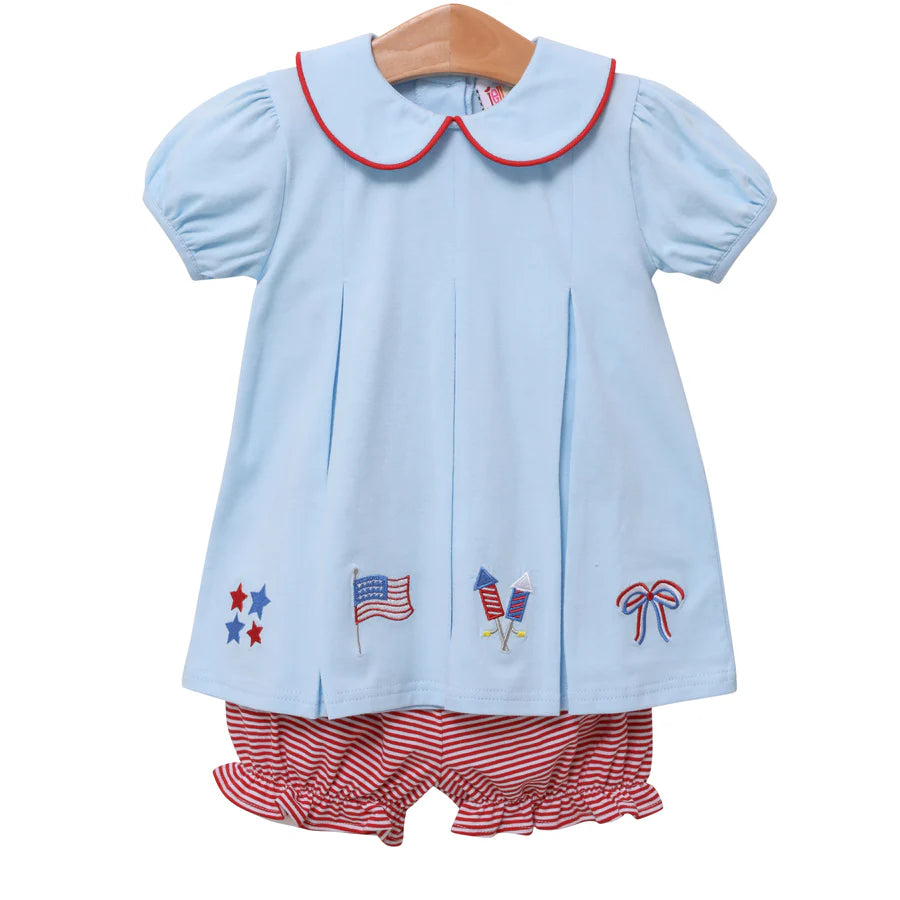 Patriotic Pleat Embroidery Bloomer Set