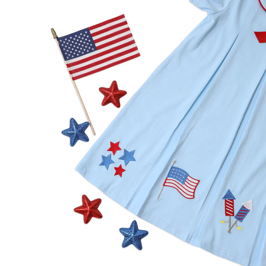 Patriotic Pleat Embroidery Dress