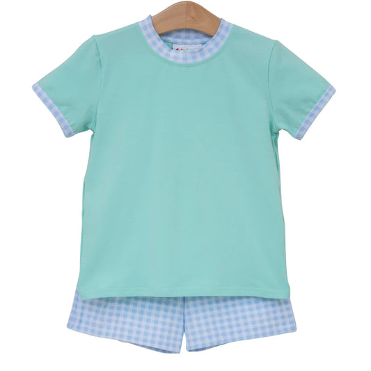 Jellybean Avery Short Set Mint/Light Blue Gingham