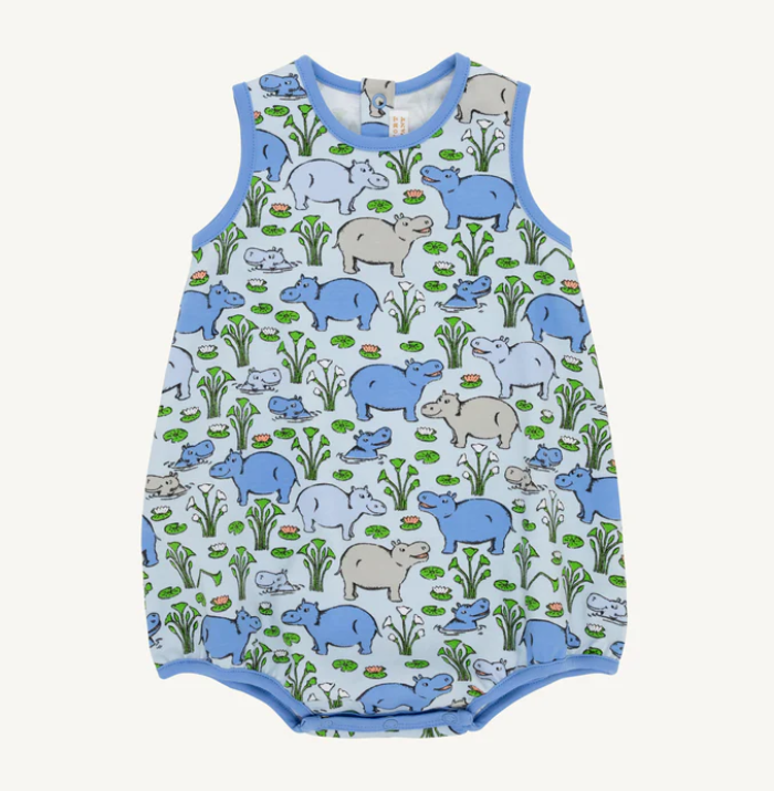 The Beaufort Bonnet Company Patton Play Bubble - Bal Harbour Hippo (Beale Street Blue) with Sunrise Blvd Blue