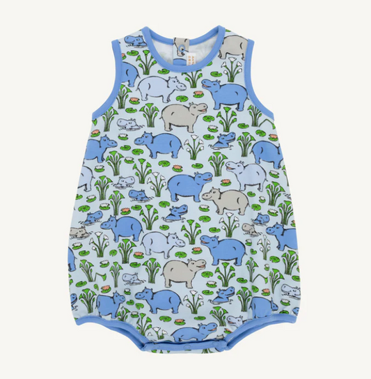 The Beaufort Bonnet Company Patton Play Bubble - Bal Harbour Hippo (Beale Street Blue) with Sunrise Blvd Blue