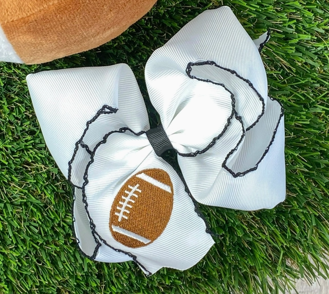 Black Football Embroidered Moonstitch Hair Bow with Clip