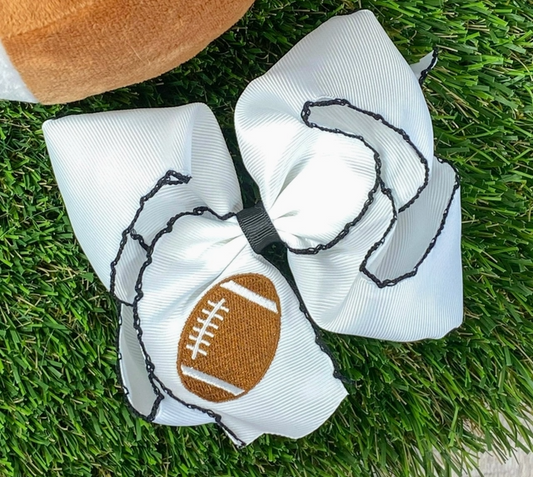 Black Football Embroidered Moonstitch Hair Bow with Clip