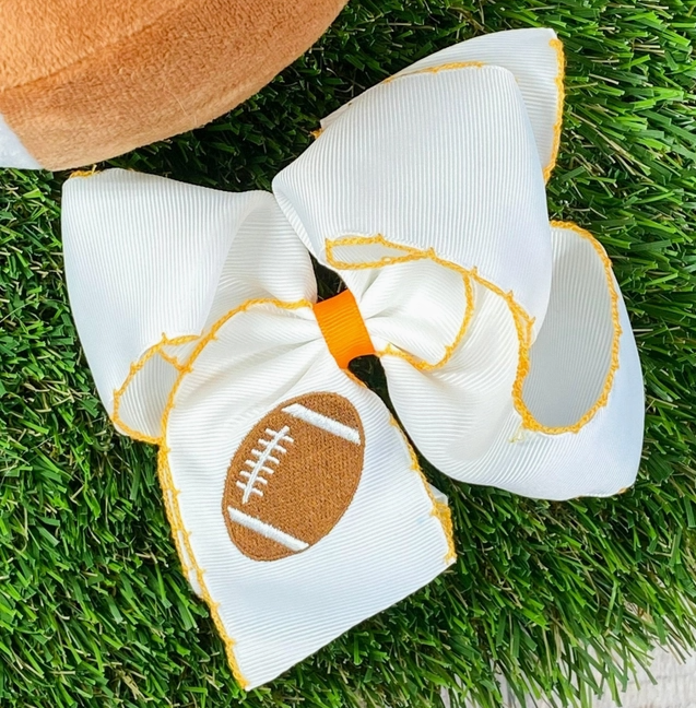 Orange Football Embroidered Moonstitch Hair Bow with Clip