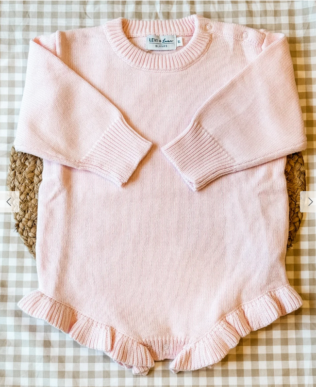 Light Pink Long Sleeve Knit Ruffle Romper