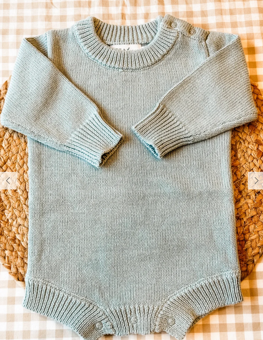 Light Blue Long Sleeve Knit Romper