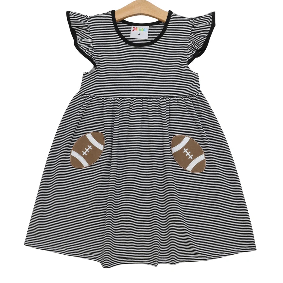 Let's Cheer! Football Pocket Dress- Black Stripe
