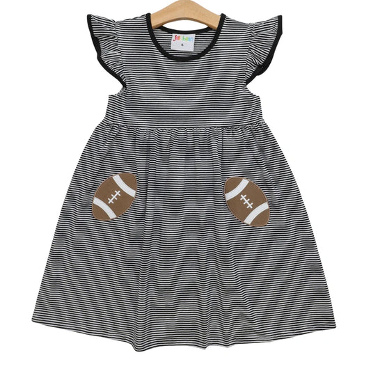 Let's Cheer! Football Pocket Dress- Black Stripe
