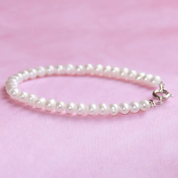Classic Pearls Sterling Clasp 4 1/2" Infant Bracelet