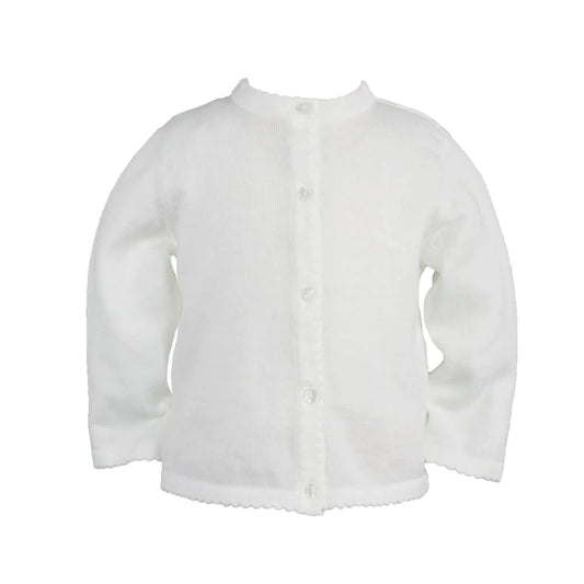 Petit Ami White Cardigan Sweater- Scallop Edge