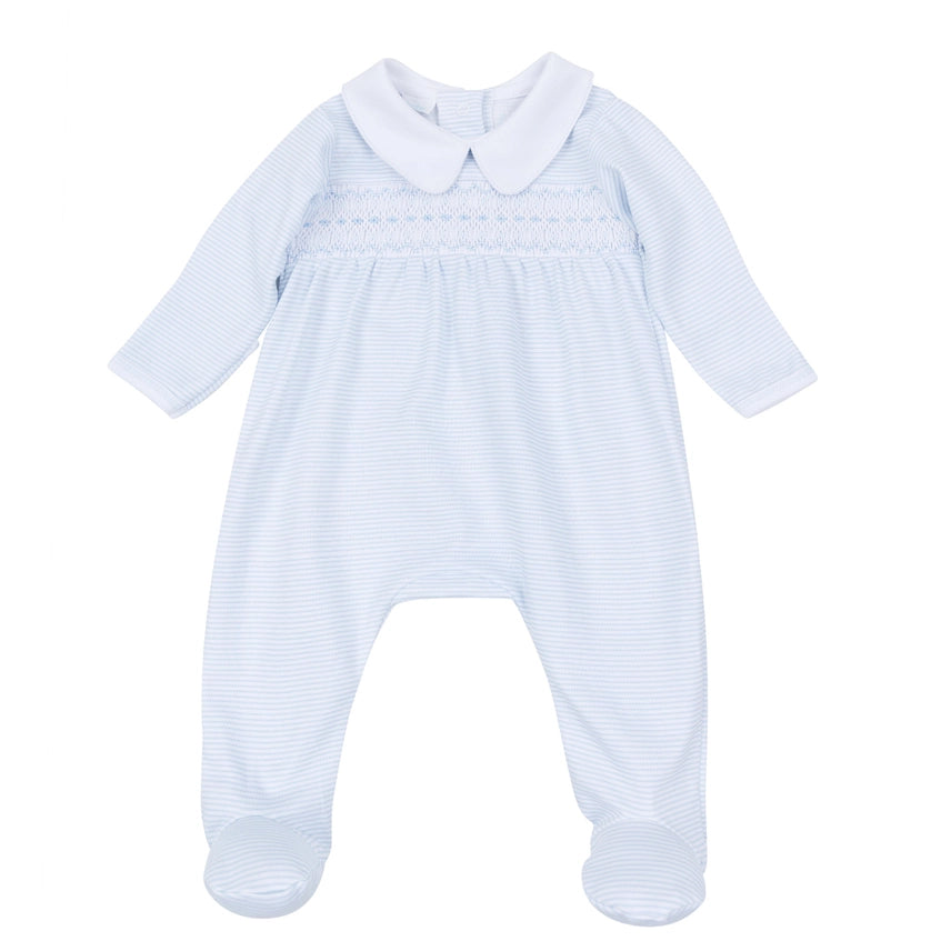 Benjamin Smocked Footie - Light Blue