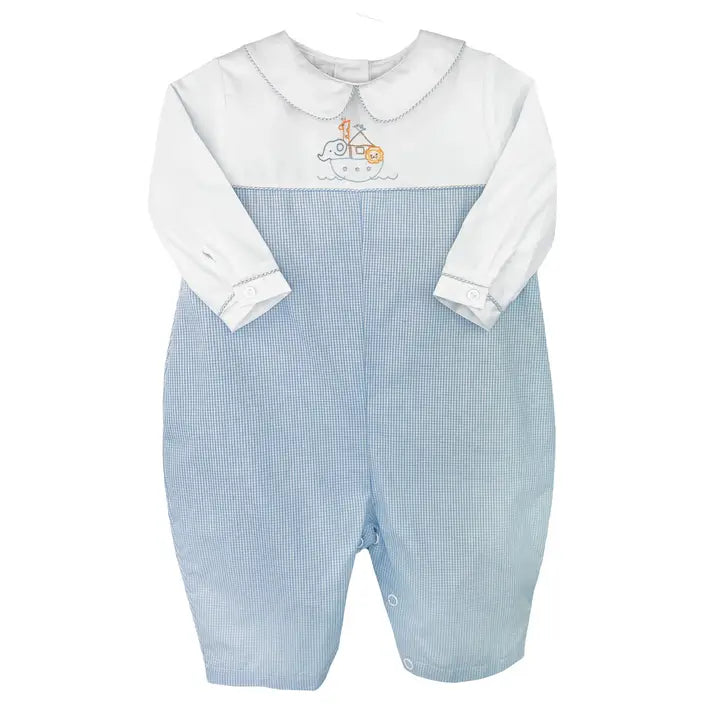 Petit Ami Noah's Ark Embroidered Longall- Blue
