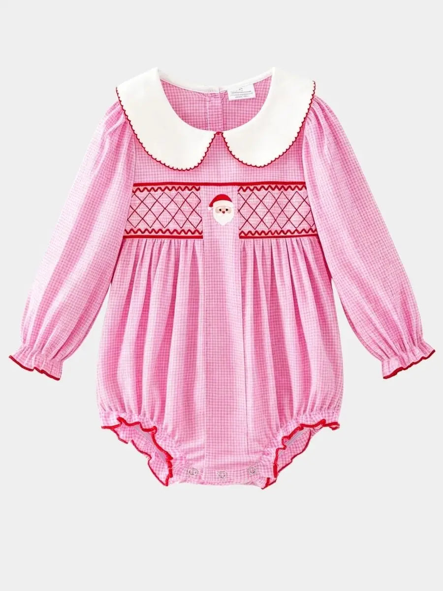 Pink Gingham Smocked Santa Bubble